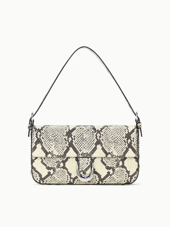 STAUD Handbags - Staud Harlow Snakeskin Print Leather Shoulder Bag Y2K Modern Silver Cream Black